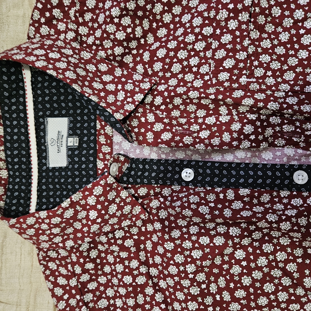 Burnside Red and White Floral Casual Button Down Shirt